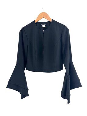Venus Black Cropped Jacket Dramatic Long Bell Sleeves Size‎ 8 Top Evening Party
